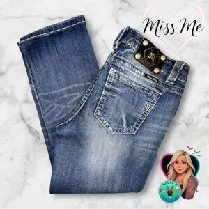 Miss Me Jeans Boyfriend Capri  Women 28 Embellished Thick Shimmer Stitched 31x24